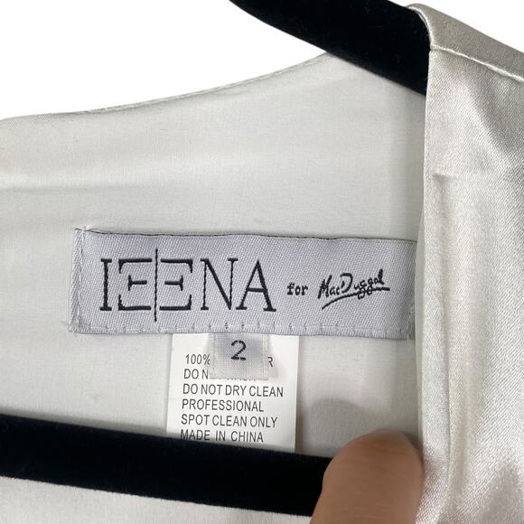 Leena for Mac Duggal White Plunge Satin Puff Sleeve Jumpsuit SZ 2 - Picture 10 of 12